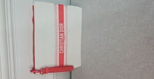 Dior White and Coral Pink CHRISTIAN DIOR Canvas Cosmetic Pouch